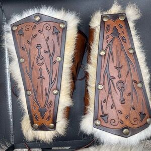Brown Leather Arm Bracers with Fur Trim - Renaissance Festival or LARP